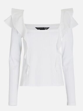 Veronica Beard White Long Sleeve Gidea Ruffled Poplin Shirt NWT